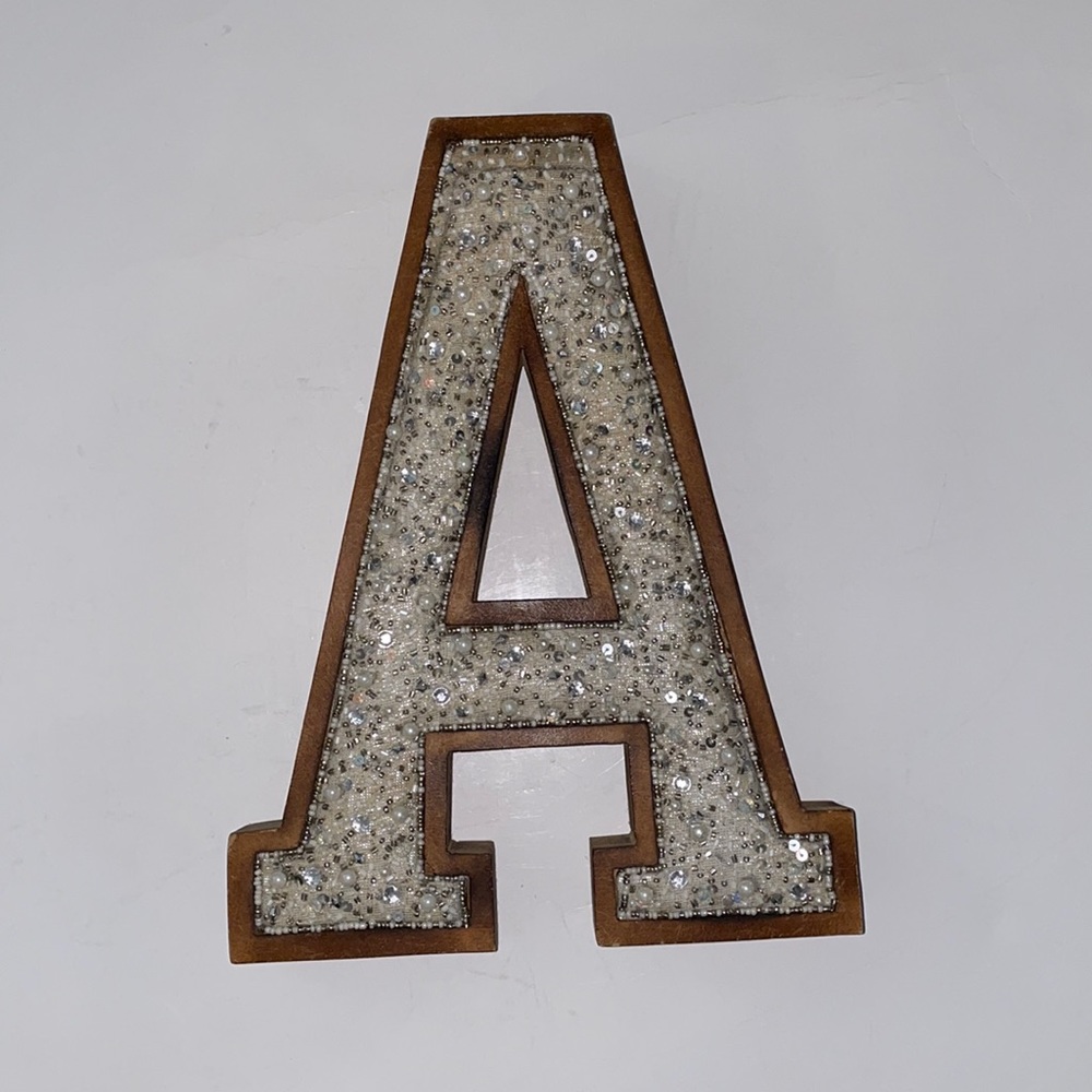 Pearl covered wooden letter “A” decor